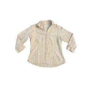 Foxcroft NYC Womens Button up 100% Linen V-Neck 3/4 Sleeve Blouse Shirt Size 8